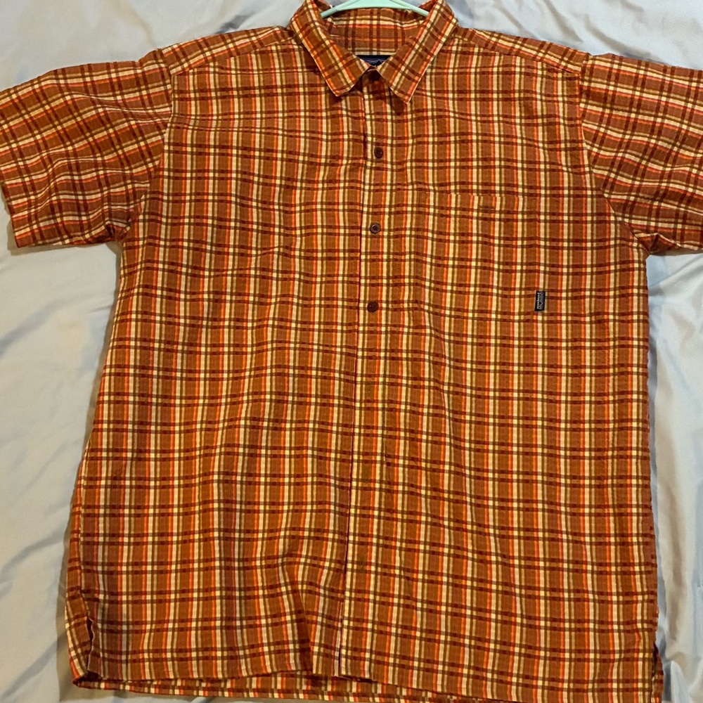Patagonia Men's Orange Plaid Button Down Shirt